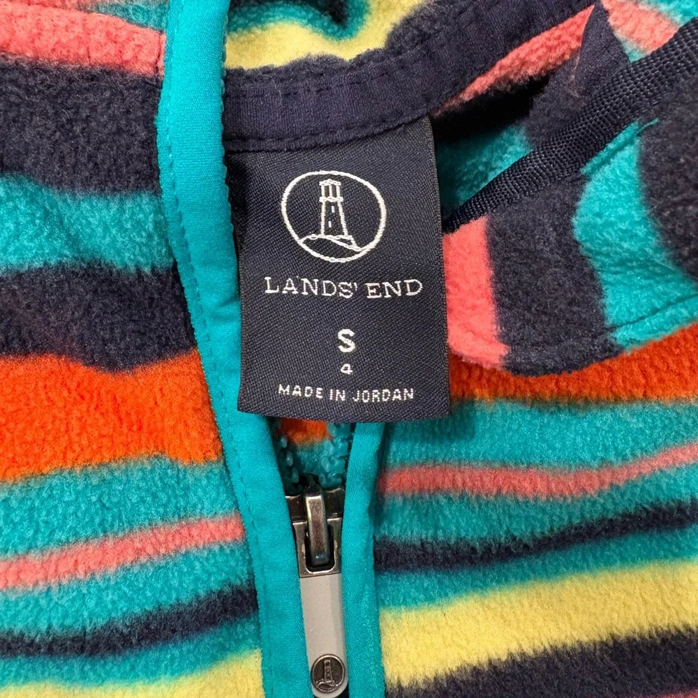 Lands' End Multicolor Striped Hooded Fleece Jacket Coat Unisex Kids Size Small - Picture 4 of 6